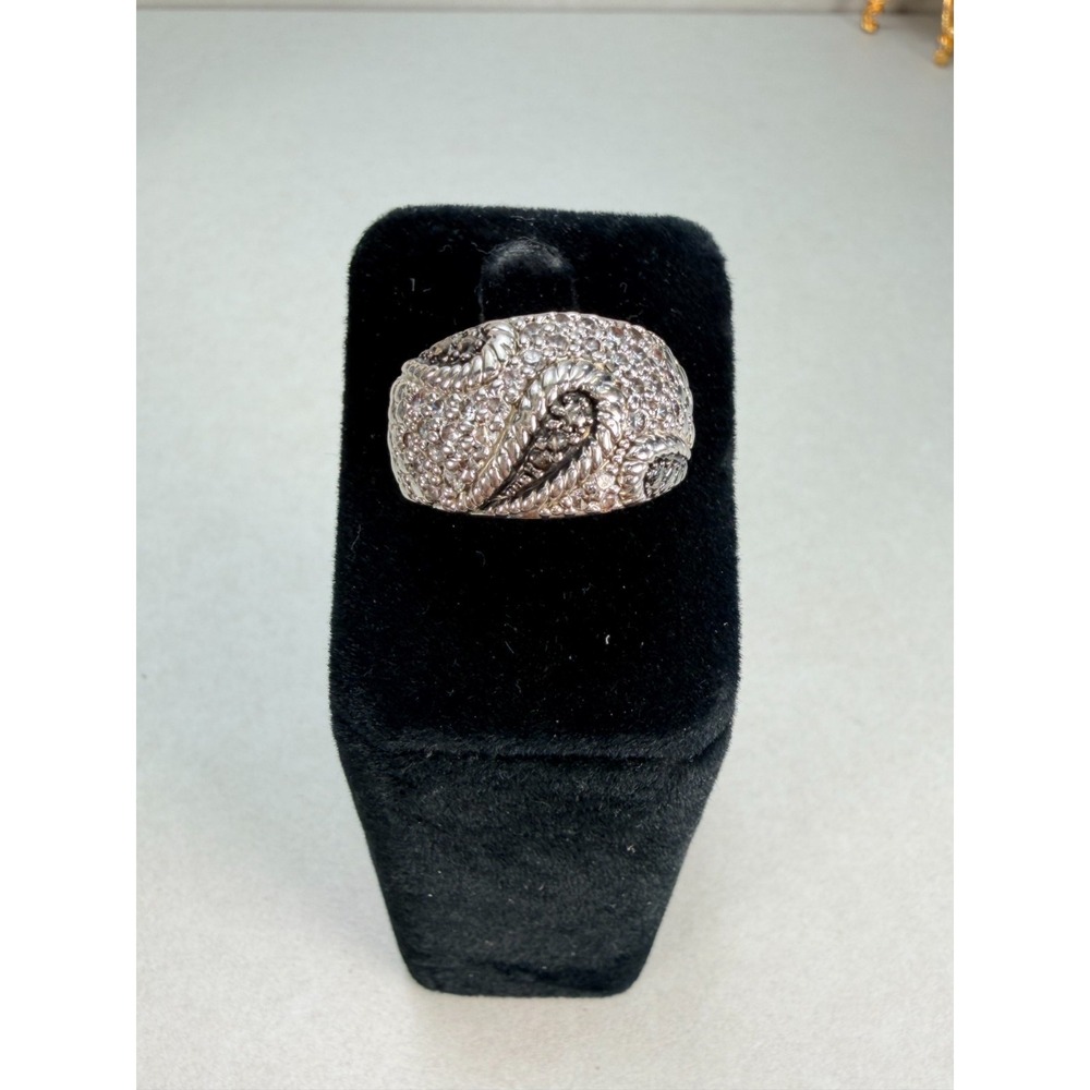 Pavé Panther Leopard Statement Ring Silver Tone Luxury Cocktail Crystal Sz 7.25